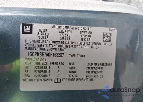 2012 Chevrolet Silverado 1500 Lt from USA, damaged, VIN 1GCPKSE75CF163237